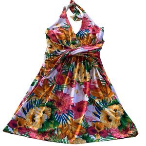 Boston Proper Bright Floral Halter Dress White Pink Orange Ladies 8
